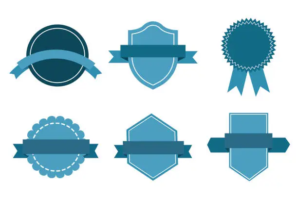 Vector illustration of Vector set of blue label with ribbons. Turquoise stripes with ribbons. Stock image. IPS 10