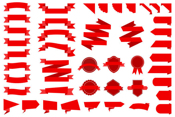 векторный набор красных лент, полос и тегов. набор наклеек, атласных свитков. стоковое изображение. eps 10. - grunge dirty banner red stock illustrations