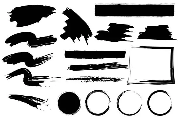 Vector illustration of Vector paint drawing in stroke style. Ink figures. Black grunge lines. Black paint strokes. Stock image. EPS 10.