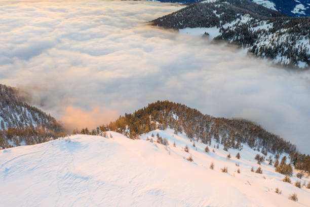 Parsenn mountain swiss alps panorama in snow winter moon sunset