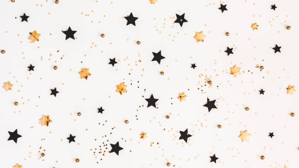 istock Christmas composition. Christmas golden and black decorations on white background. Flat lay, top view 1282477061