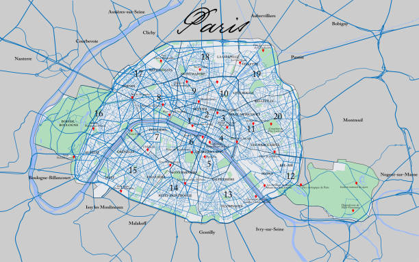 stockillustraties, clipart, cartoons en iconen met de kaart van parijs - arc de triomphe