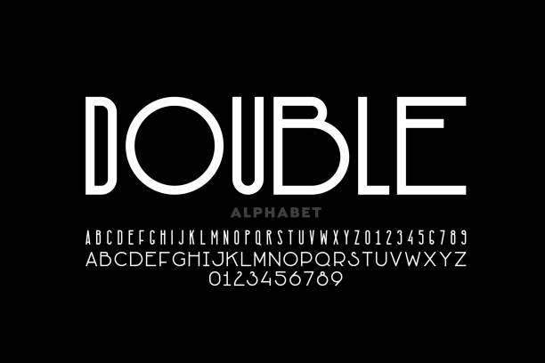 Modern sans serif font Modern sans serif font, condensed and wide style mixed together, alphabet letters and numbers vector illustration sans font stock illustrations