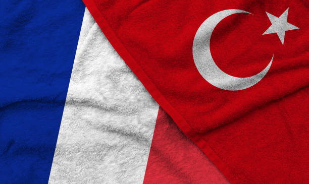 istock The French and Turkish flags pattern on towel fabric are placed together. 1282479032