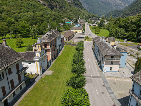 Cevio, Switzerland - 8 July 2020: The village of Cevio on Maggia valley in the italian part of Switzerland