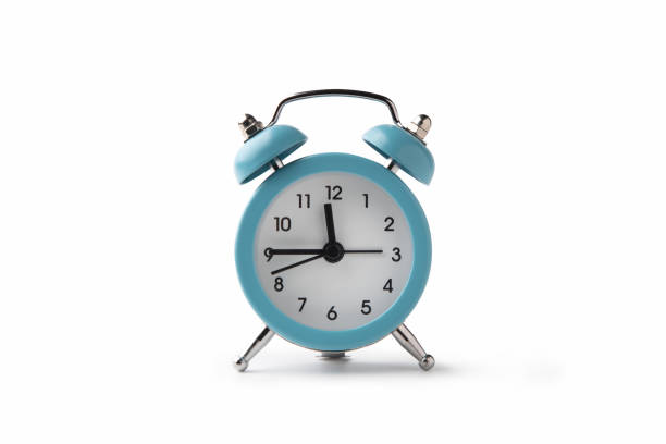 istock Blue retro alarm clock isolated on white background. Clipping path 1282481696