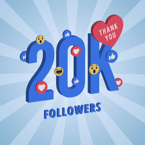 ilustrações, clipart, desenhos animados e ícones de banner nas redes sociais com agradecimentos por 20 mil seguidores. - banner anniversary vector button