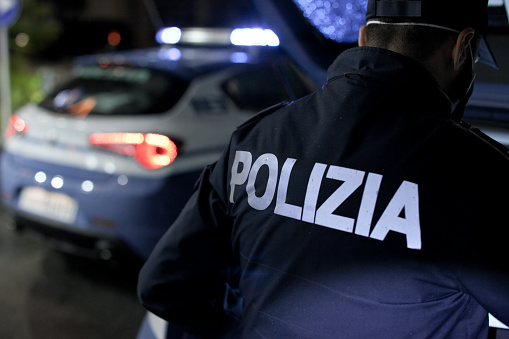 Padua, Italy - October 15, 2020. Italian Police in Padua during security activity. Alfa Romeo \