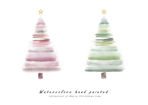 istock Set of Christmas trees cute watercolor hand-painted for creating card 1282484809