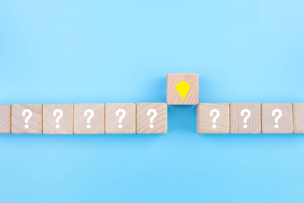 istock Creative idea, Innovation and Solution concepts. Wooden blocks with yellow light bulb icon and question mark symbol, copy space 1282486102