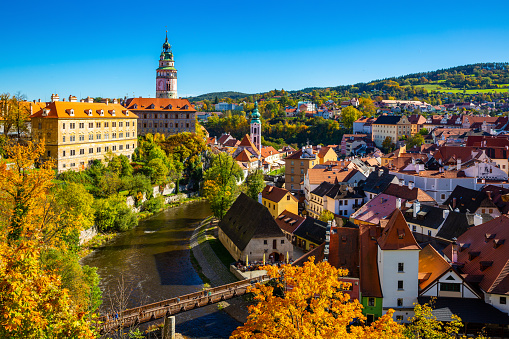 Aerial view of picturesque Czech town Cesky Krumlov