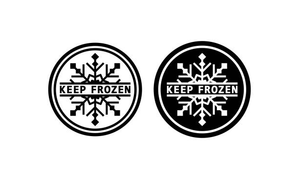 Keep frozen sign in black. Warning. Refrigerant. Vector on isolated white background. EPS 10 Keep frozen sign in black. Warning. Refrigerant. Vector on isolated white background. EPS 10. keeping cool stock illustrations