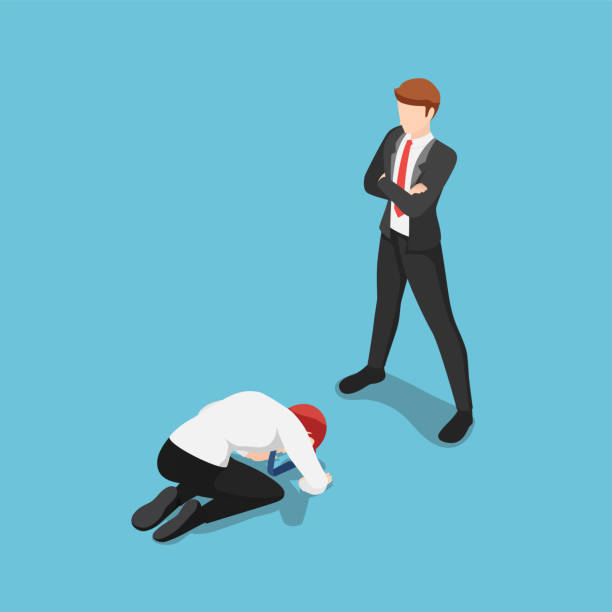 ilustrações de stock, clip art, desenhos animados e ícones de isometric businessman prostrated in front of business leader - business slave