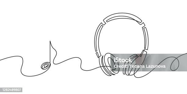 En Linje Hörlurar Kontinuerlig Ritning Av Musik Gadget Och Notera Ljud Hörlurar Kontur Skiss Lineart Vektorbegrepp Av Musikalisk Symbol-vektorgrafik och fler bilder på Musik