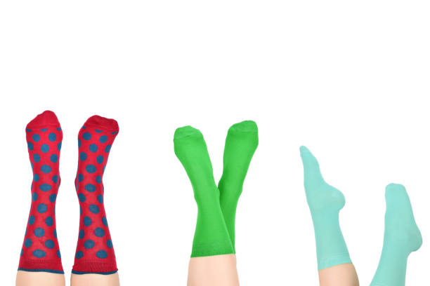 istock Woman in red socks isolated on white background. Top view. 1282490493