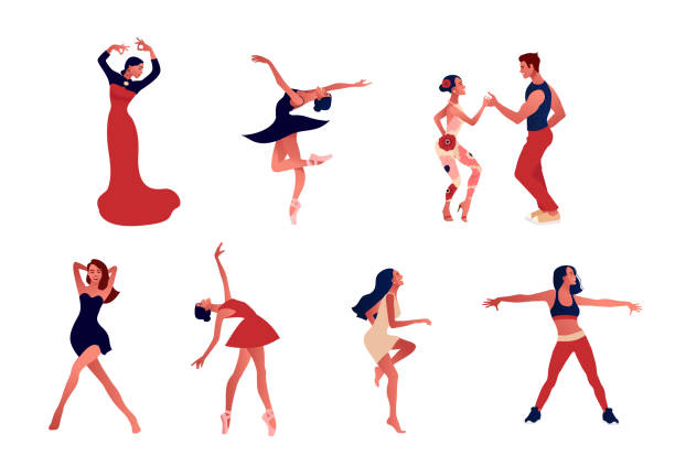 tanzstudio-set. ballett, salsa und moderner tanz - traditional dancing ballet dancing classical style stock-grafiken, -clipart, -cartoons und -symbole