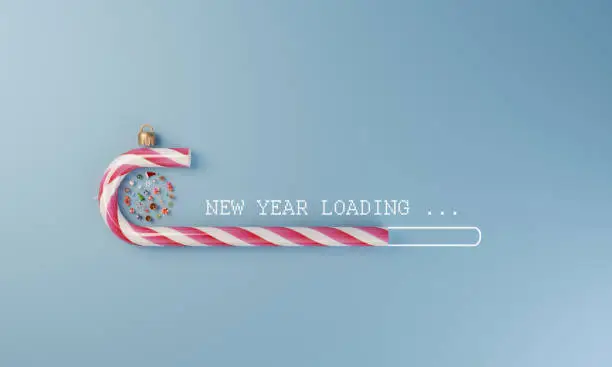 Digital loading stick made of christmas candy and christmas ornaments flat lay, can be used new year concepts. ( 3d render )