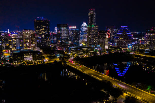 istock Night Time Lady Bird Lake Aerial Austin Downtown 1282501316