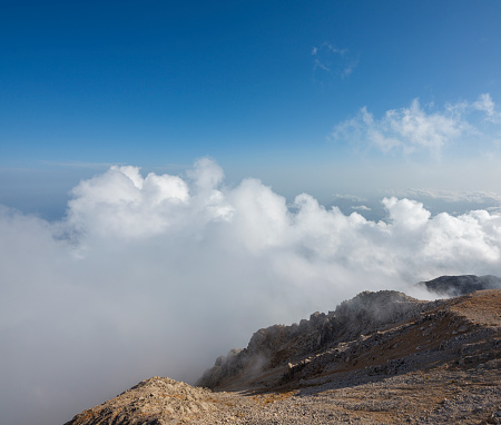 Mointain peaks in the clouds. Antalya, Turkey. Taken via medium format camera.