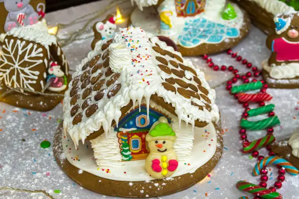 Gingerbread house in a New Year's style.