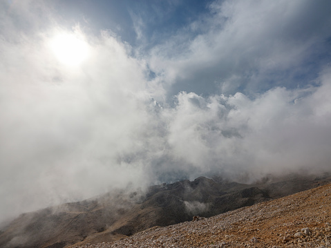 Mointain peaks in the clouds. Antalya, Turkey. Taken via medium format camera.