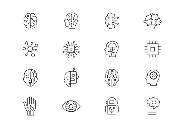 Artificial Intelligence thin line vector icons. Editable stroke AI linear vector icon set ai stock illustrations