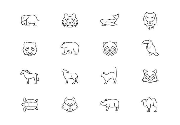 Wild animals thin line vector icons. Editable stroke Animals line vector icon set elephant symbols stock illustrations