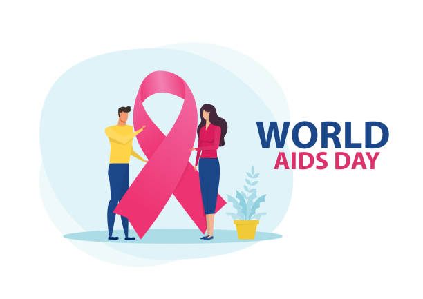 ilustraciones, imágenes clip art, dibujos animados e iconos de stock de mujer y el hombre flat mundo ayuda día ilustración - world aids day