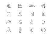 Funeral service thin line vector icons. Editable stroke