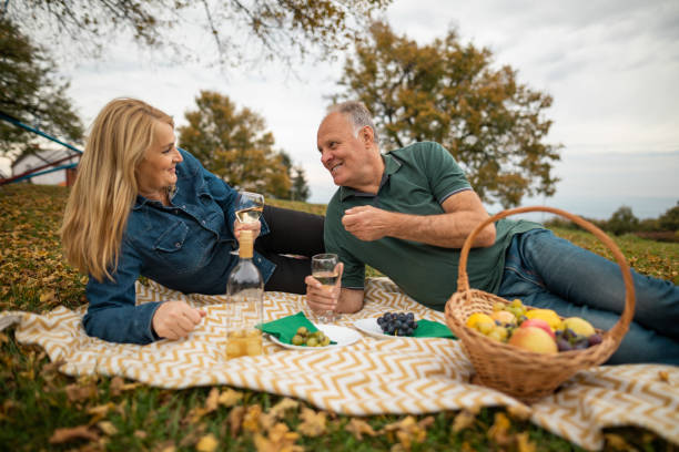 istock Mature couple having a date on picnic in nature 1282507591