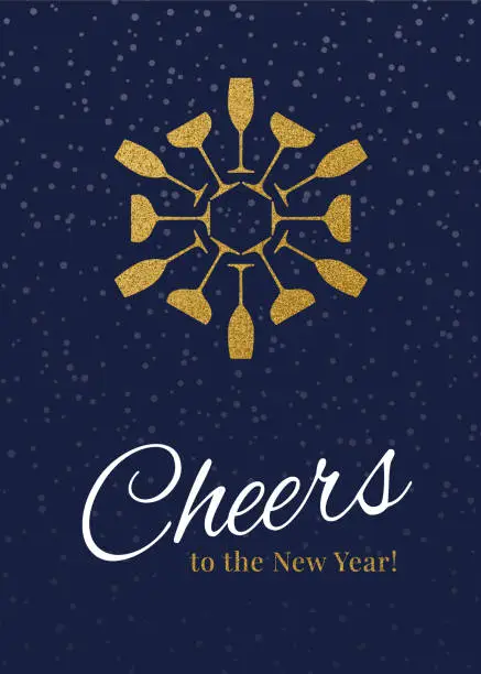 Vector illustration of New Year Greeting card with champagne and cheers.