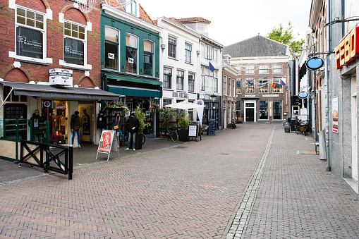 Color image of the historic center of Utrecht in the Netherlands. Copy space above.