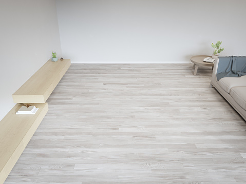 Home interior 3d rendering with empty parquet floor.