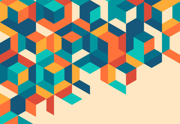 ретро куб абстрактный фоновый шаблон - разноцветный иллюстрации stock illustrations