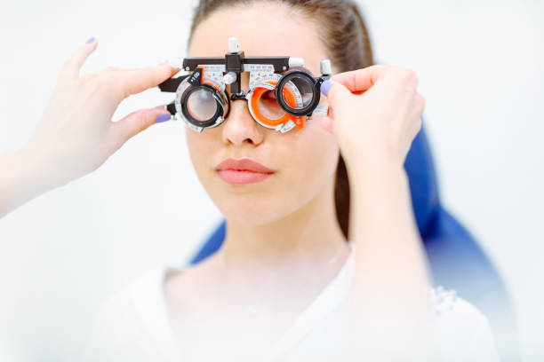 istock Trying lenses on phoropter for prescription 1282514994