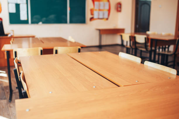 istock Empty school class during school holidays, back to school, children education 1282516846