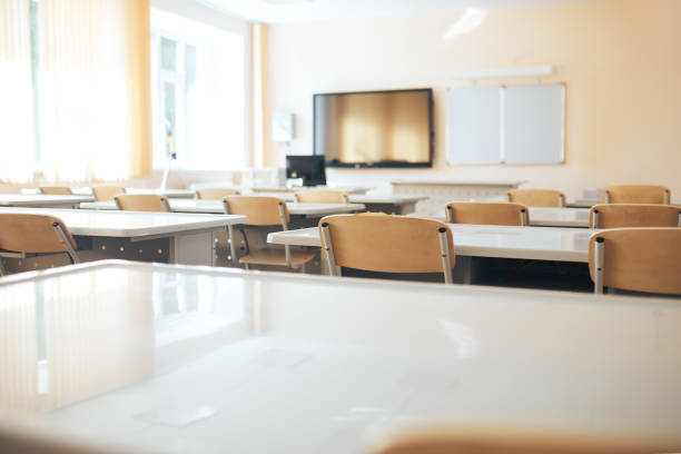 istock Empty school class during school holidays, back to school, children education 1282516852