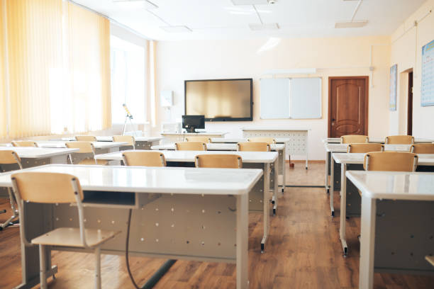 istock Empty school class during school holidays, back to school, children education 1282516854