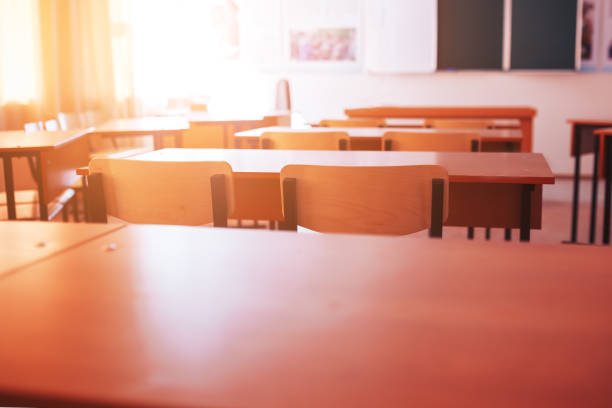 istock Empty school class during school holidays, back to school, children education 1282516867