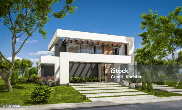 3d Rendering Of Modern House In Luxurious Style Stock Photo - Download Image Now - House, Domestic Life, Residential Building