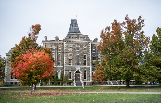 Ithaca New York- October 18, 2020: Cornell University McGraw Hall with autumn colors