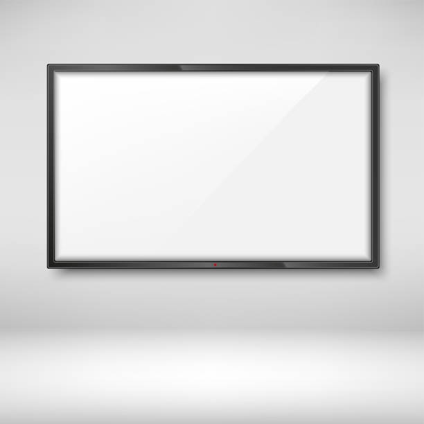 벽에 매달려 흰색 평면 tv 화면. 벡터 - television flat screen high definition television liquid crystal display stock illustrations