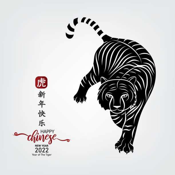 ilustraciones, imágenes clip art, dibujos animados e iconos de stock de feliz año nuevo chino 2022. año de personaje de tigre con estilo asiático. la traducción al chino es el año medio del tiger happy chinese new year. - china year new temple