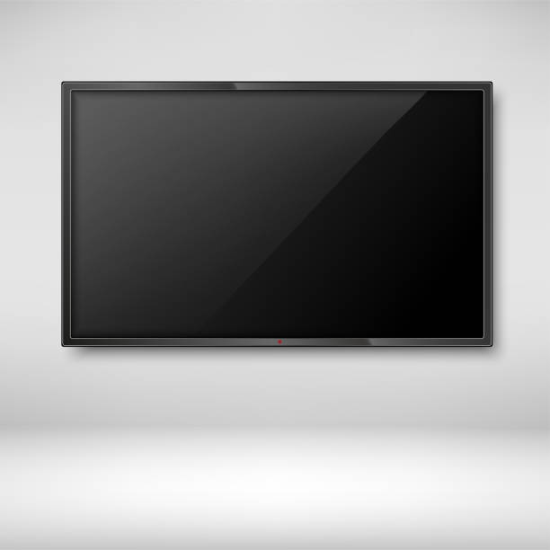 White flat TV screen hanging on wall. Vector White flat TV screen hanging on wall. Vector. wall of tvs stock illustrations