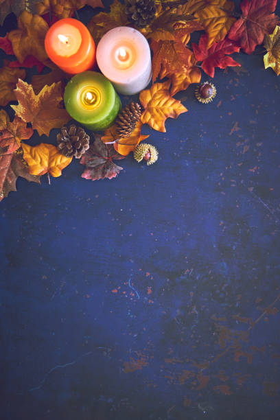 istock Autumn Decoration Background with Candles, Pumpkins, Leafs and Nuts 1282527288