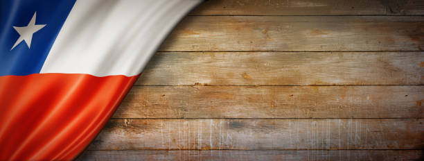 istock Chilean flag on vintage wood wall banner 1282529652