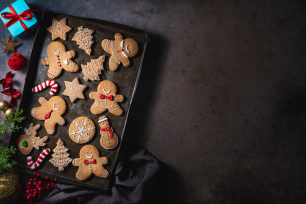 istock Christmas gingerbread man cookies on vintage baking tray 1282533195
