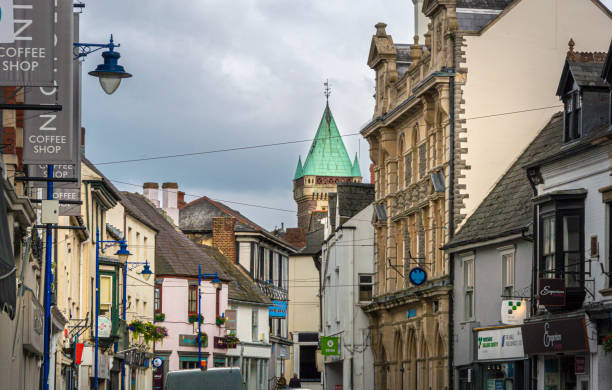 Street view of the town of Abergavenny, Wales, UK