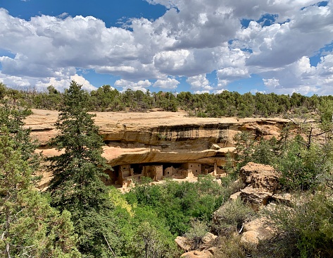 View of Spruce Tree House at Mesa Verde National Park in Colorado, USA.