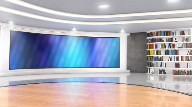 Television studio, virtual studio set. ideal for green screen compositing. 3d virtual studio set, ideal for green screen compositing. broadcast studio stock pictures, royalty-free photos & images
